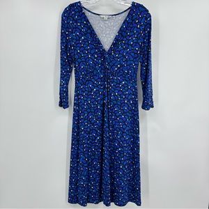 Boden V-neck Midi Dress Tiffany Style Print Blue Purple Size 6